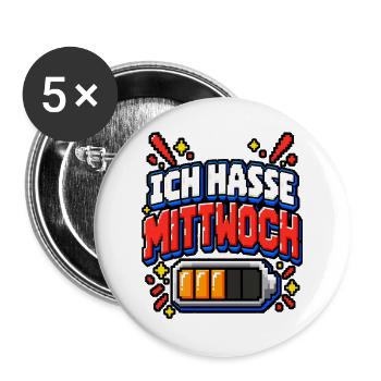 Ich hasse Mittwoch – Pixel Büro Spruch - Buttons groß 56 mm (5er Pack) - Weiß - Vorne
