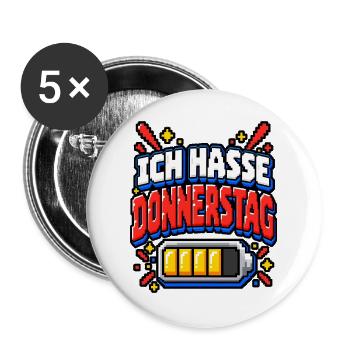 Ich hasse Donnerstag – Pixel Büro Spruch - Buttons groß 56 mm (5er Pack) - Weiß - Vorne