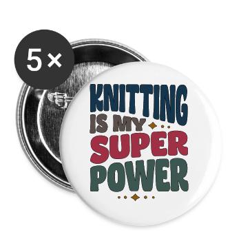 Stricken Strickerin Stricker Knitting superpower - Buttons groß 56 mm (5er Pack) - Weiß - Vorne