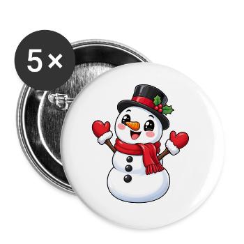 Schneemann Kawaii Style – Süßes Wintermotiv - Buttons groß 56 mm (5er Pack) - Weiß - Vorne