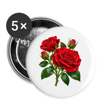 Crimson Rose Bouquet-Kunstwerk - Buttons groß 56 mm (5er Pack) - Weiß - Vorne