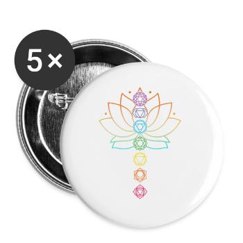 Lotusblume Sieben Chakren – Yoga Meditation Zen - Buttons groß 56 mm (5er Pack) - Weiß - Vorne