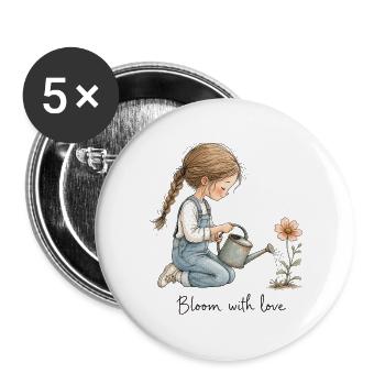 Mädchen mit Gießkanne – Bloom With Love Garten - Buttons groß 56 mm (5er Pack) - Weiß - Vorne