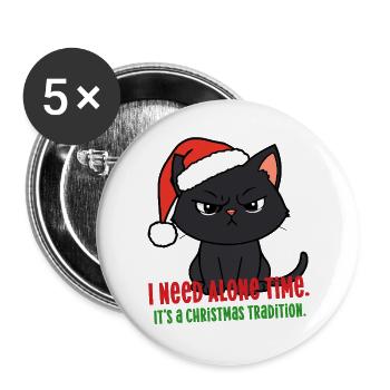 Wütender Weihnachtskatzen-Weihnachtsmütze braucht Zeit für sich allein - Buttons groß 56 mm (5er Pack) - Weiß - Vorne