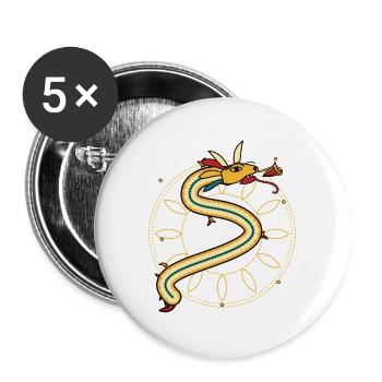 Goldener Drache - Buttons groß 56 mm (5er Pack) - Weiß - Vorne