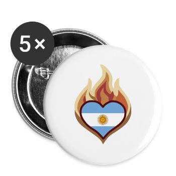 Flammendes Herz mit Argentinien-Flagge - Buttons groß 56 mm (5er Pack) - Weiß - Vorne