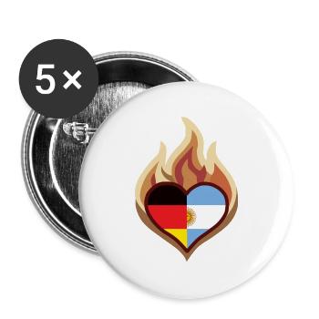 Flammendes Deutschland Argentinien Herz - Buttons groß 56 mm (5er Pack) - Weiß - Vorne