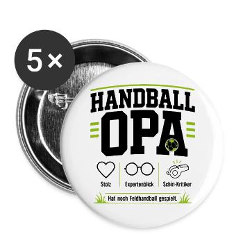 Handball Opa – Hat noch Feldhandball gespielt - Buttons groß 56 mm (5er Pack) - Weiß - Vorne