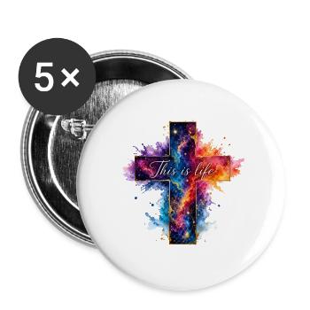 Kreuz Galaxie Spruch - Buttons groß 56 mm (5er Pack) - Weiß - Vorne