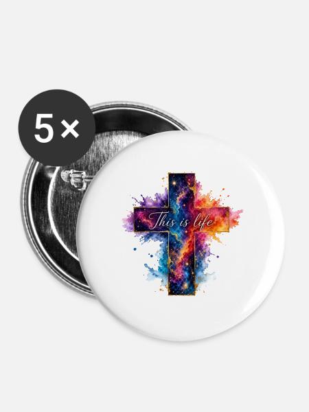 Kreuz Galaxie Spruch - Buttons groß 56 mm (5er Pack) - Weiß