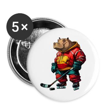 Nilpferde Eishockeyspieler / Hockey Flusspferd - Buttons groß 56 mm (5er Pack) - Weiß - Vorne