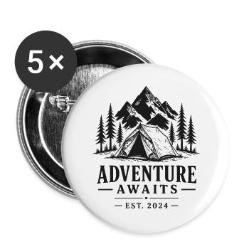 Abenteuer im Bergwaldcamping - Buttons groß 56 mm (5er Pack) - Weiß - Vorne