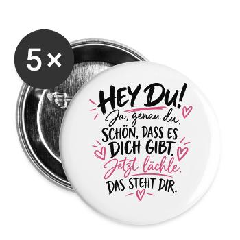 Jetzt lächele: Du bist willkommen - Buttons groß 56 mm (5er Pack) - Weiß - Vorne