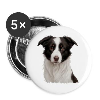 Border Collie Porträt: Treuer Blick - Buttons groß 56 mm (5er Pack) - Weiß - Vorne