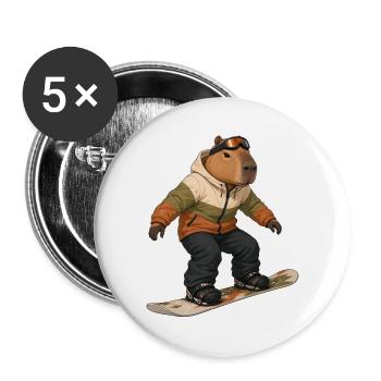 Capybara beim Snowboarding - Buttons groß 56 mm (5er Pack) - Weiß - Vorne