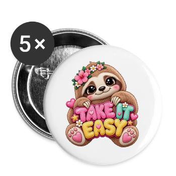 Faultier Relax Blumen - Buttons groß 56 mm (5er Pack) - Weiß - Vorne