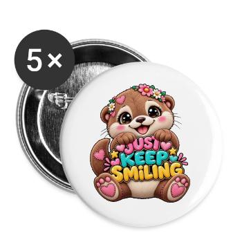 Keep Smiling Bär mit Blumenkranz - Buttons groß 56 mm (5er Pack) - Weiß - Vorne