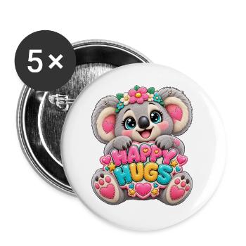 Kleiner Koala mit Happy Hugs - Buttons groß 56 mm (5er Pack) - Weiß - Vorne