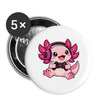 Gaming Axolotl – Zocker Wassermonster - Buttons groß 56 mm (5er Pack) - Weiß - Vorne