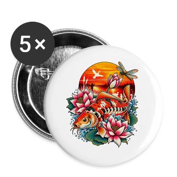 Carpe_ko_et_lotus_au_coucher_du_soleil - Buttons groß 56 mm (5er Pack) - Weiß - Vorne