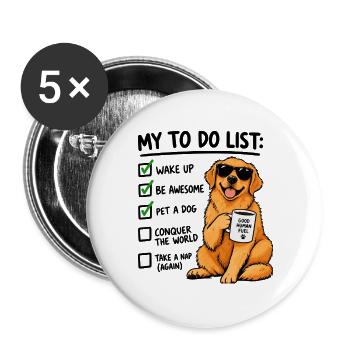 Golden Retriever To Do List – Lustiger Hund Kaffee - Buttons groß 56 mm (5er Pack) - Weiß - Vorne