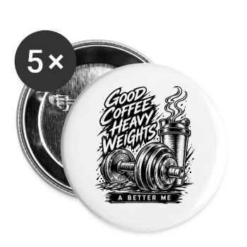 Kaffeeschwergewichte - Buttons groß 56 mm (5er Pack) - Weiß - Vorne
