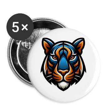 Tiger Kopf Vektor Blau Orange - Buttons groß 56 mm (5er Pack) - Weiß - Vorne