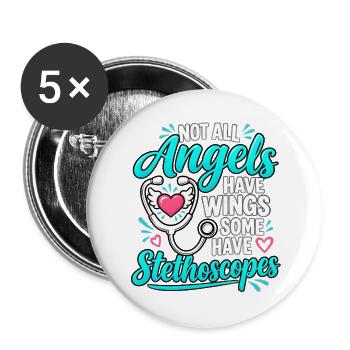 Examinierte Krankenschwester RN Stethoskop Arzt Medizinische Kunst - Buttons groß 56 mm (5er Pack) - Weiß - Vorne