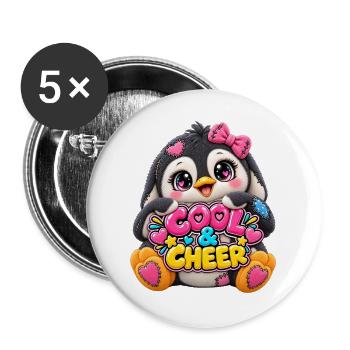 Patchwork-Pinguin mit Herztext - Buttons groß 56 mm (5er Pack) - Weiß - Vorne