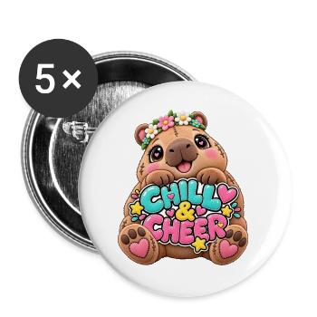 Kuschelbär Chill & Cheer - Buttons groß 56 mm (5er Pack) - Weiß - Vorne