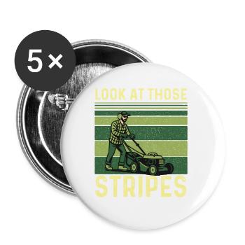 Schau dir diese Streifen an – Rasenmäh-Landschaftsgärtner - Buttons groß 56 mm (5er Pack) - Weiß - Vorne