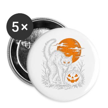 Schwarze Katze im Licht der Kürbislaterne - Buttons groß 56 mm (5er Pack) - Weiß - Vorne