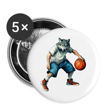 Wölfe Basketballer / Basketball Wolf - Buttons groß 56 mm (5er Pack) - Weiß - Vorne