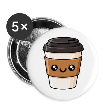 KaffeeKawaii Becherliebe - Buttons groß 56 mm (5er Pack) - Weiß - Vorne