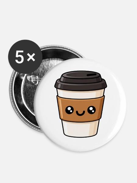 KaffeeKawaii Becherliebe - Buttons groß 56 mm (5er Pack) - Weiß