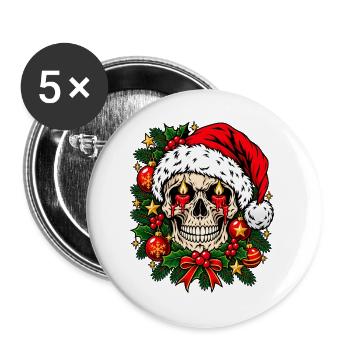 Christmas Skull - Buttons groß 56 mm (5er Pack) - Weiß - Vorne