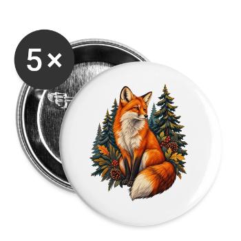 Fuchs Im Wald – Eigenständiges Motiv 1 Von 2 - Buttons groß 56 mm (5er Pack) - Weiß - Vorne