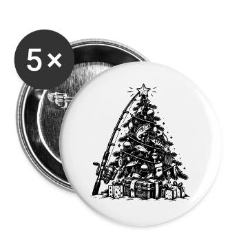 Lustiges Angler Weihnachtsgeschenk - Buttons groß 56 mm (5er Pack) - Weiß - Vorne