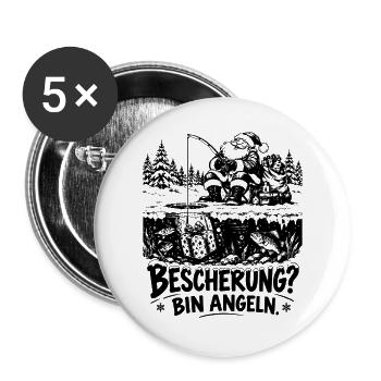Lustiges Weihnachtsgeschenk für Angler - Buttons groß 56 mm (5er Pack) - Weiß - Vorne