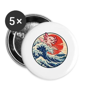 Süßer Axolotl surft auf japanischer Welle - Buttons groß 56 mm (5er Pack) - Weiß - Vorne