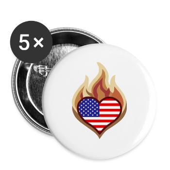 Flammenherz USA Flagge - Buttons groß 56 mm (5er Pack) - Weiß - Vorne