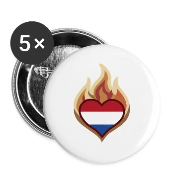 Flammenherz Niederlande Flagge - Buttons groß 56 mm (5er Pack) - Weiß - Vorne