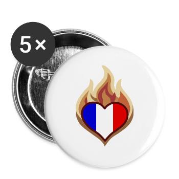 Flammenherz mit Frankreichflagge - Buttons groß 56 mm (5er Pack) - Weiß - Vorne