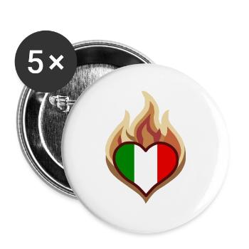 Flammenherz Italienflagge - Buttons groß 56 mm (5er Pack) - Weiß - Vorne
