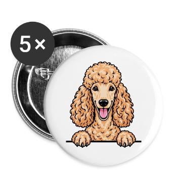 Pudel - Buttons groß 56 mm (5er Pack) - Weiß - Vorne