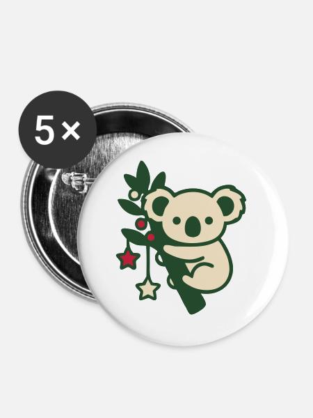 Weihnachts Koala Stern Grafik - Buttons groß 56 mm (5er Pack) - Weiß