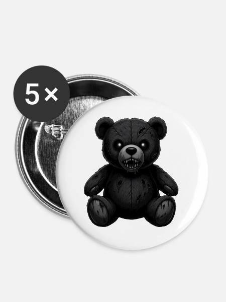 Gruseliger Halloween Teddybär  - Buttons groß 56 mm (5er Pack) - Weiß