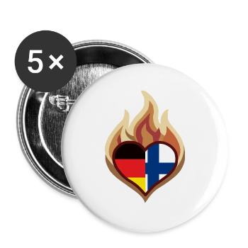 Flammenherz Deutschland Finnland - Buttons groß 56 mm (5er Pack) - Weiß - Vorne