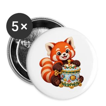 Roter Panda mit Zuckerpflaumen-Spieluhr - Buttons groß 56 mm (5er Pack) - Weiß - Vorne