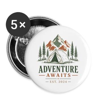 Abenteuer Wartet am Berglager - Buttons groß 56 mm (5er Pack) - Weiß - Vorne